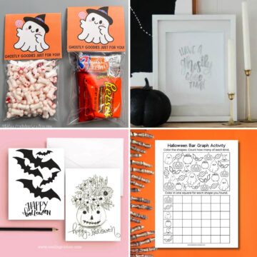 Collage image with 4 halloween printables.