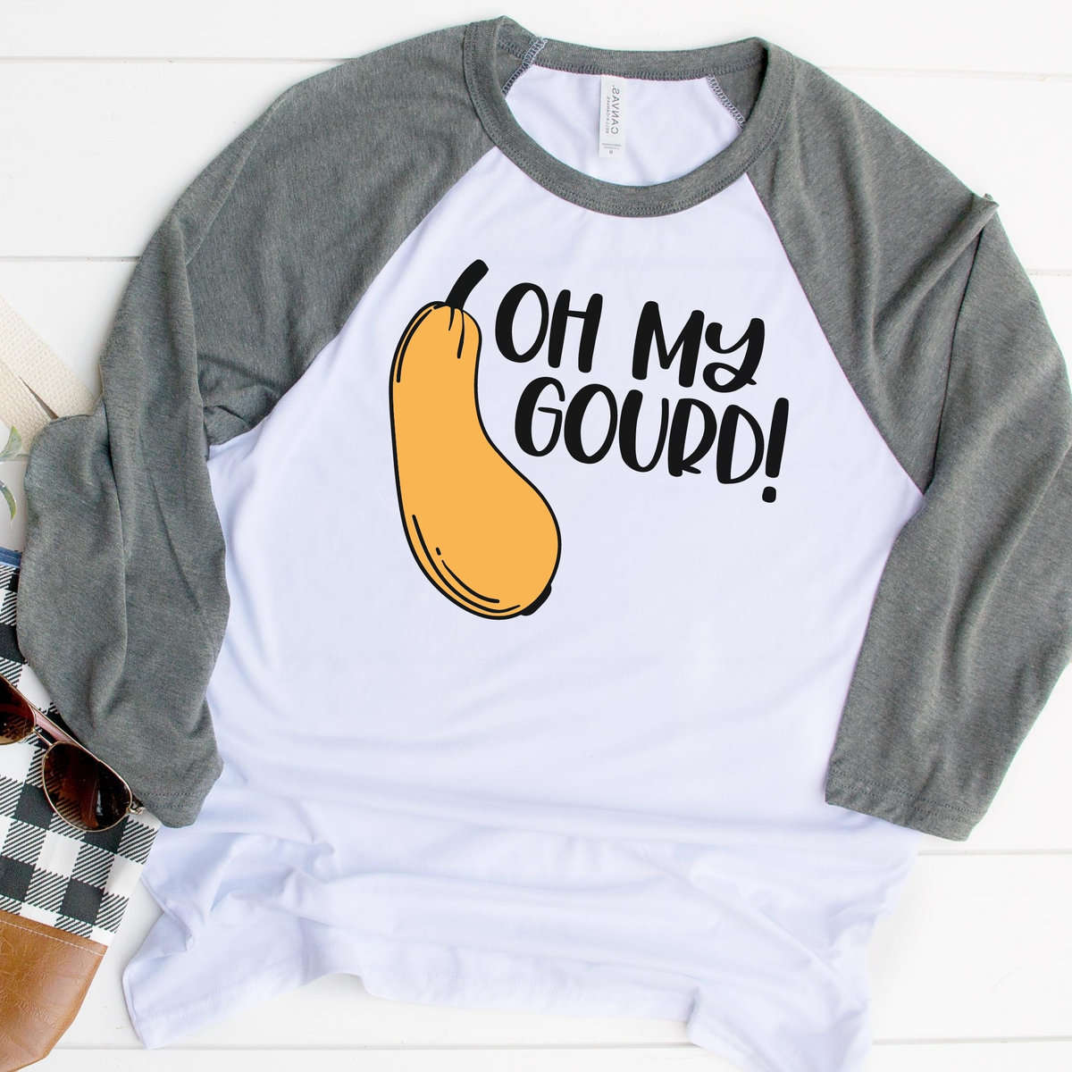 Shirt with a design that reads "Oh My Gourd!".