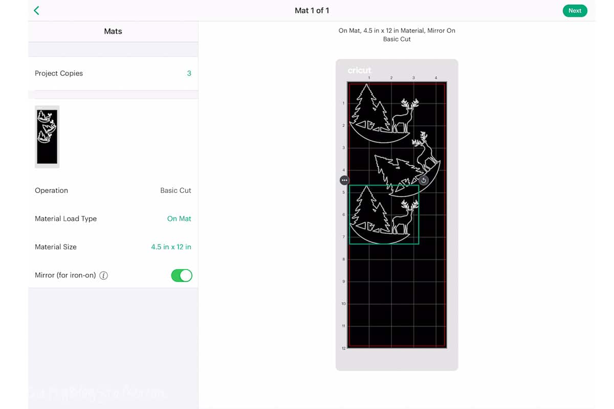 Screenshot of Mat Preview Page in Cricut Design Space.