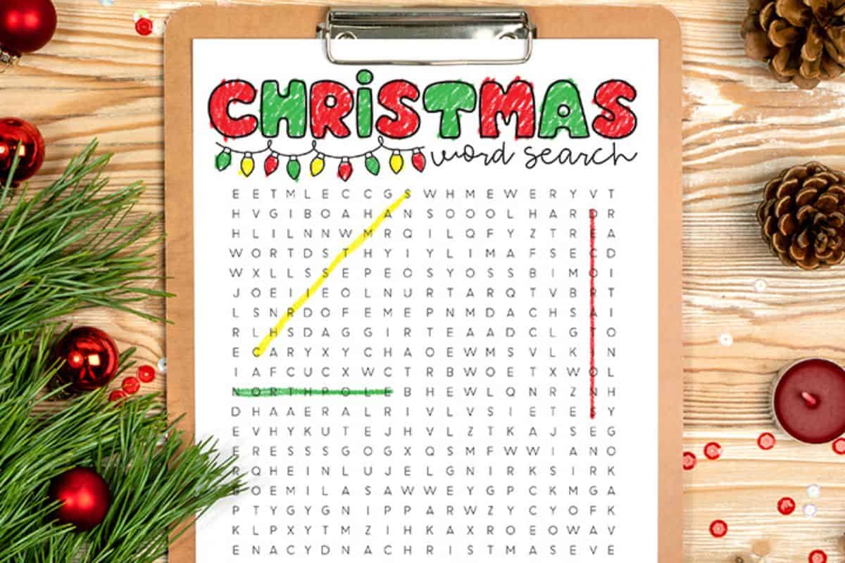 Christmas Word Search Coloring Page.