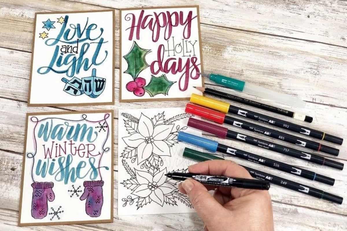 Four Hand-Drawn Holiday Cards.