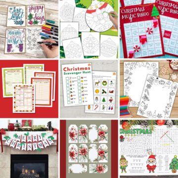 Collage with 9 Christmas Printable Activities.