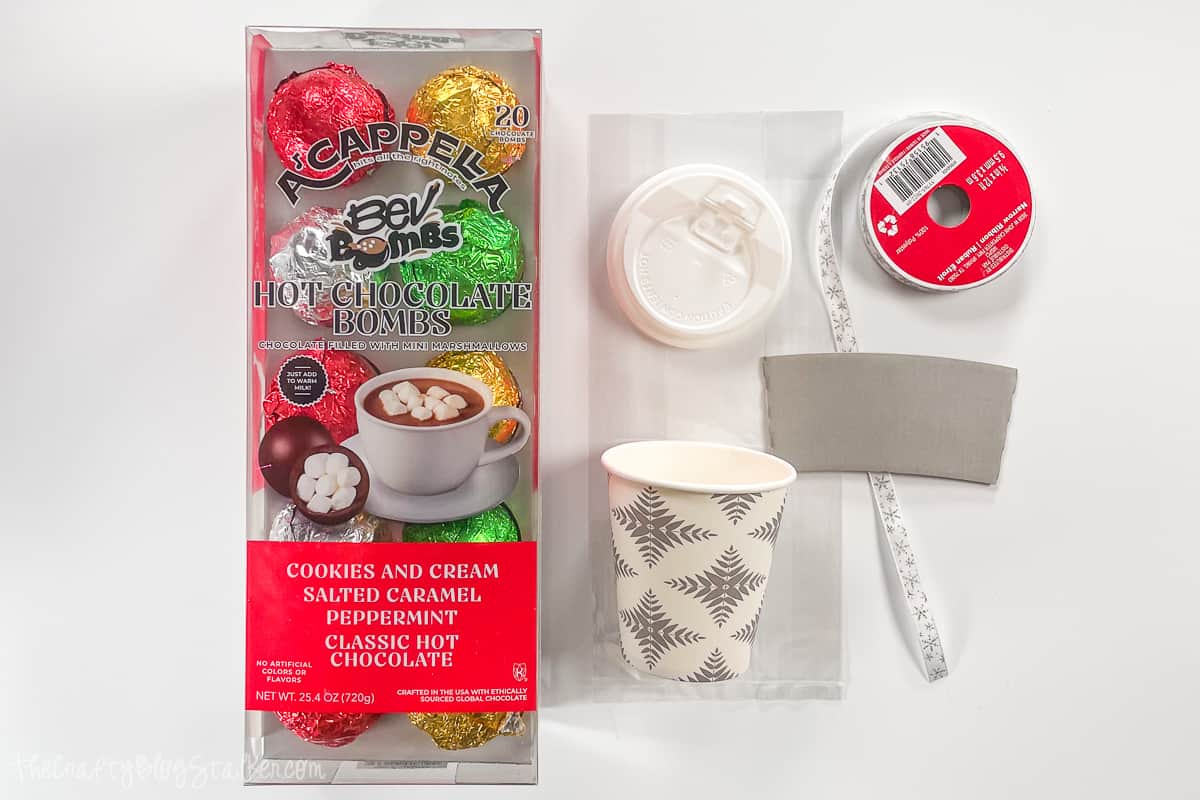 Hot chocolate bombs and other supplies to package gifts.