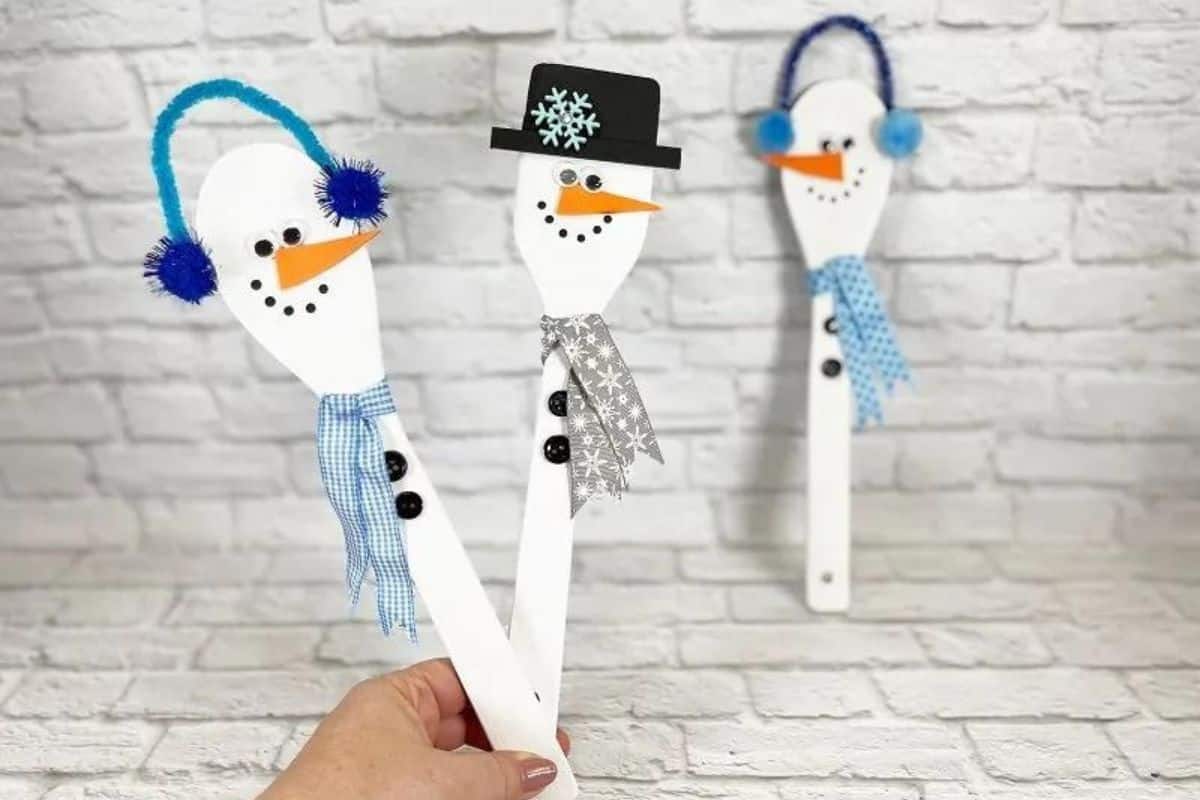 Set of three Dollar Tree Christmas Wooden Spoon Snowmen.
