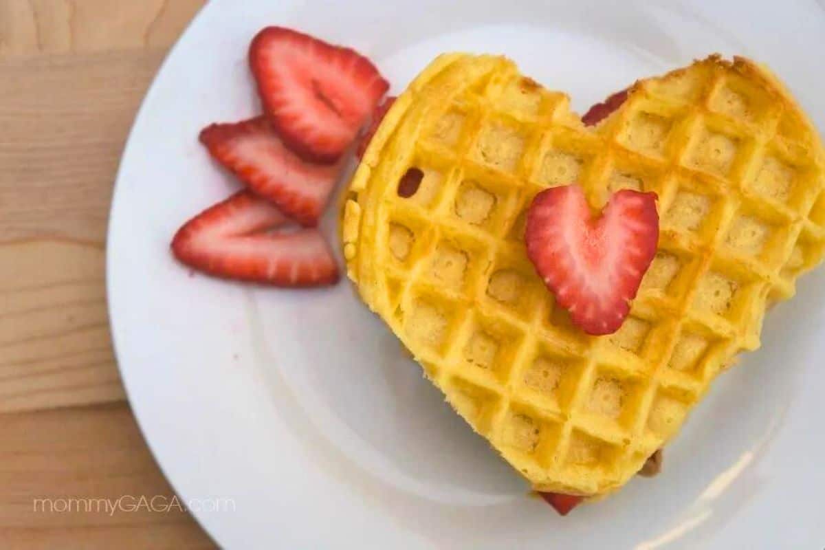 Strawberry Cookie Butter Heart Waffles.