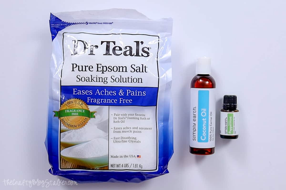 Epsom salt, coconut oil, and peppermint essential oil.