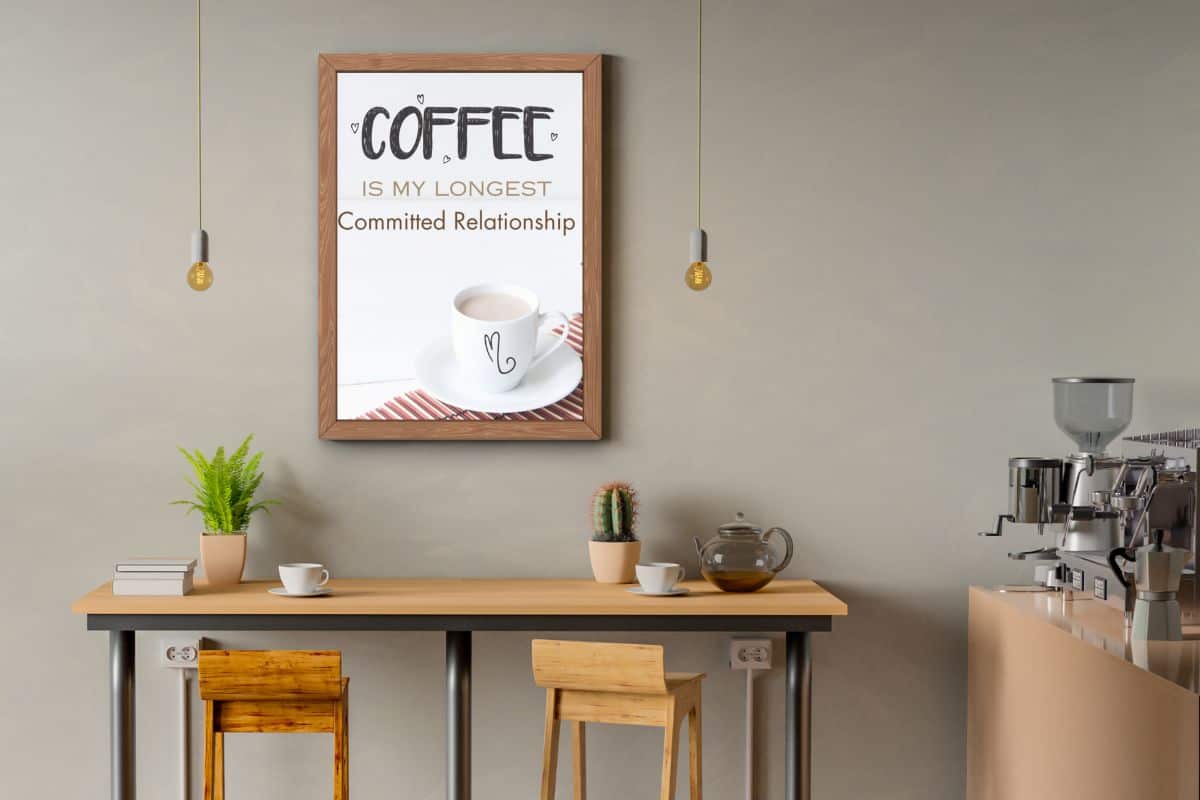 Coffee Mug Printable framed and hanging on the wall.