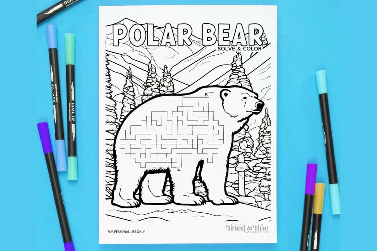 Polar Bear Maze Coloring Page.