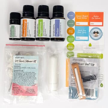 Contents of the Simply Earth June Essential Oil Recipe Box.