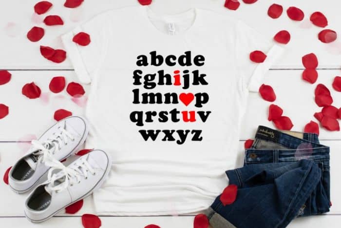 Shirt with a Valentine's Day design.