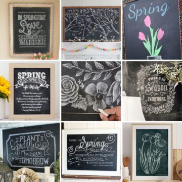 Collage with 9 spring chalk art ideas.
