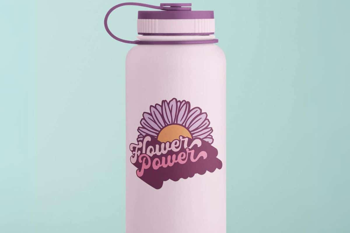Flower power svg design on a water bottle.