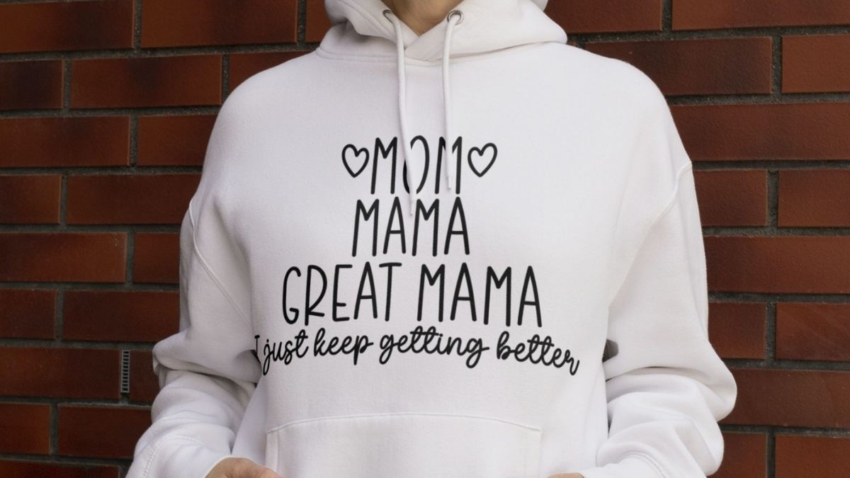 White hoodie with black text that reads 