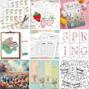 Collage with 9 Spring Printables.