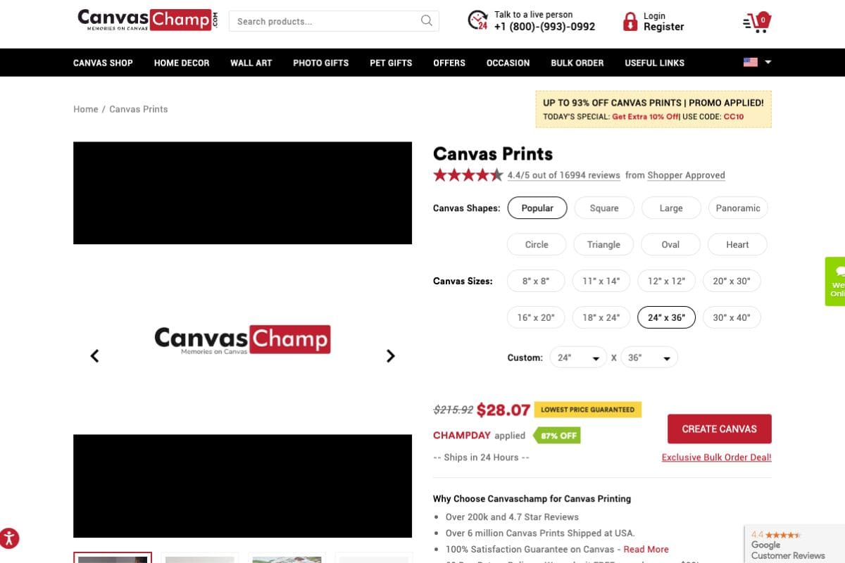 Screenshot of Canvas Champ Website.