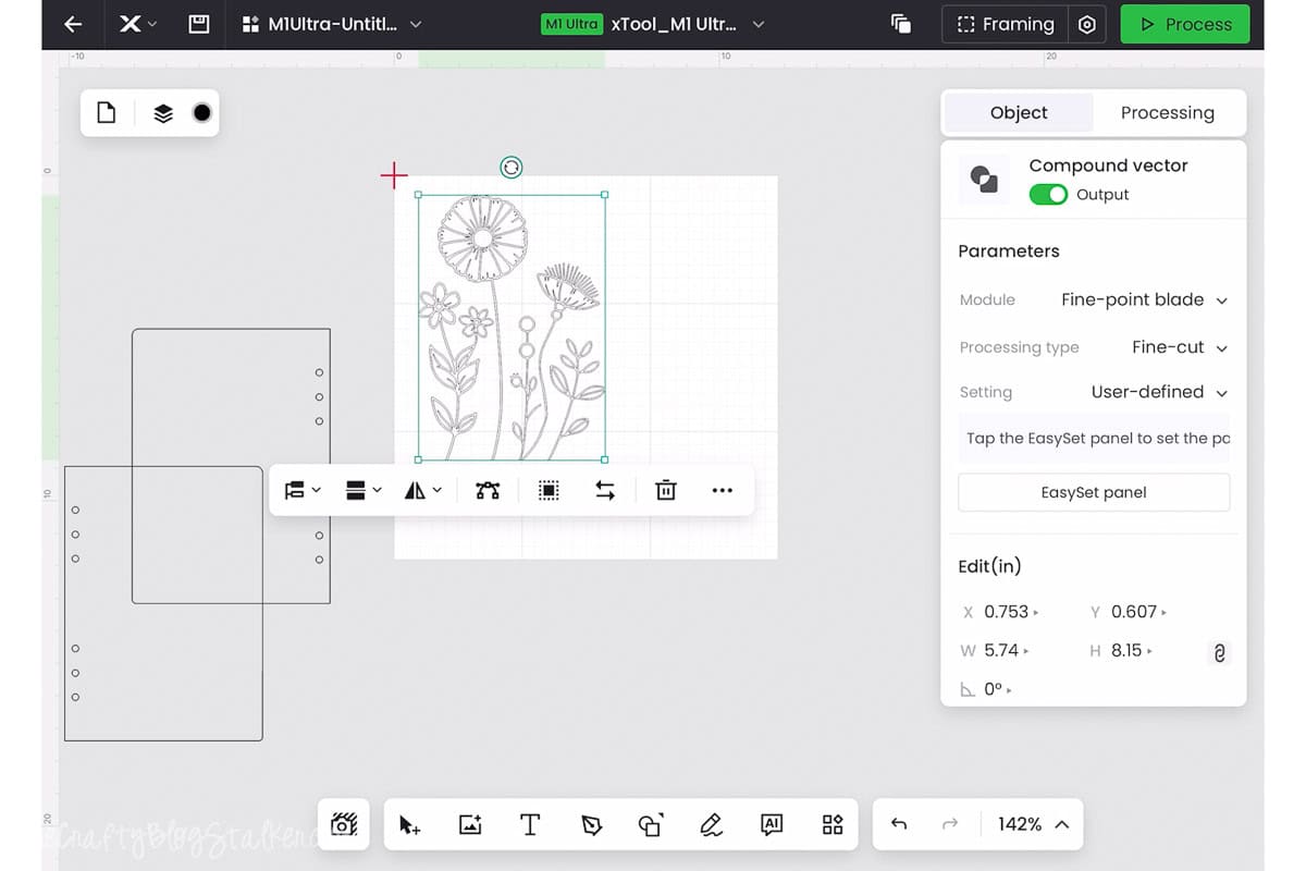 Changing the cutting parameters for the material used in xTool Creative Space.