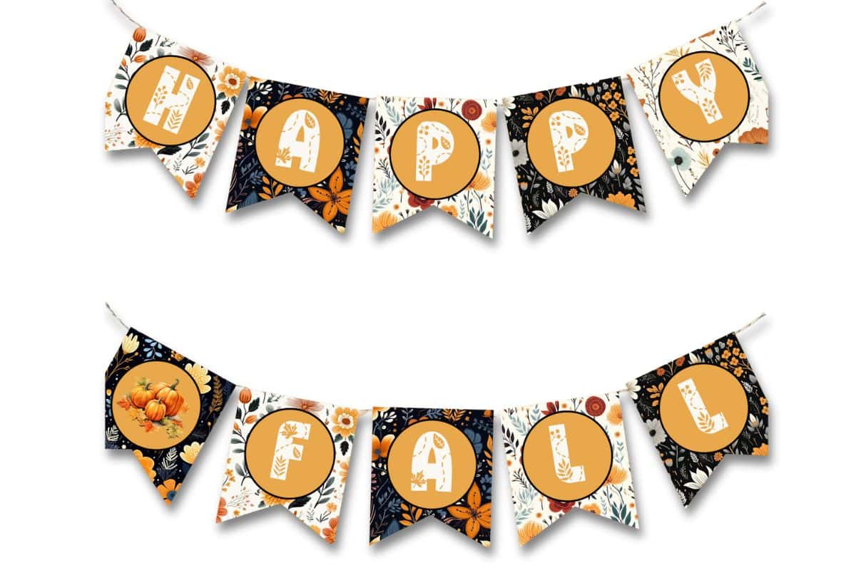 Printable Fall Banner that reads Happy Fall.