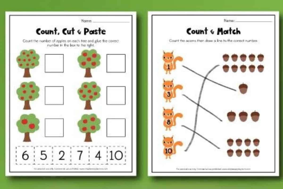 Fall Counting Worksheets.