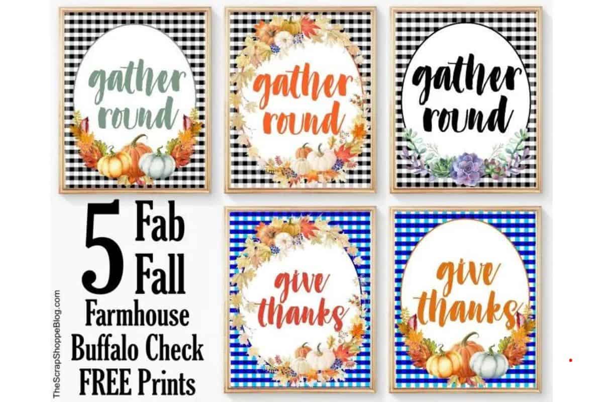 Gather Round in 5 different colors and styles - home decor printables for fall.