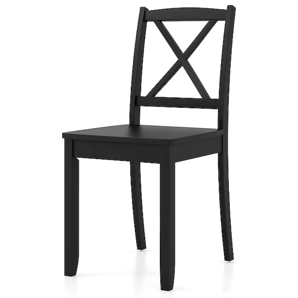 Black wooden dining chair with an X-back design, square seat, and four legs displayed on a white background.