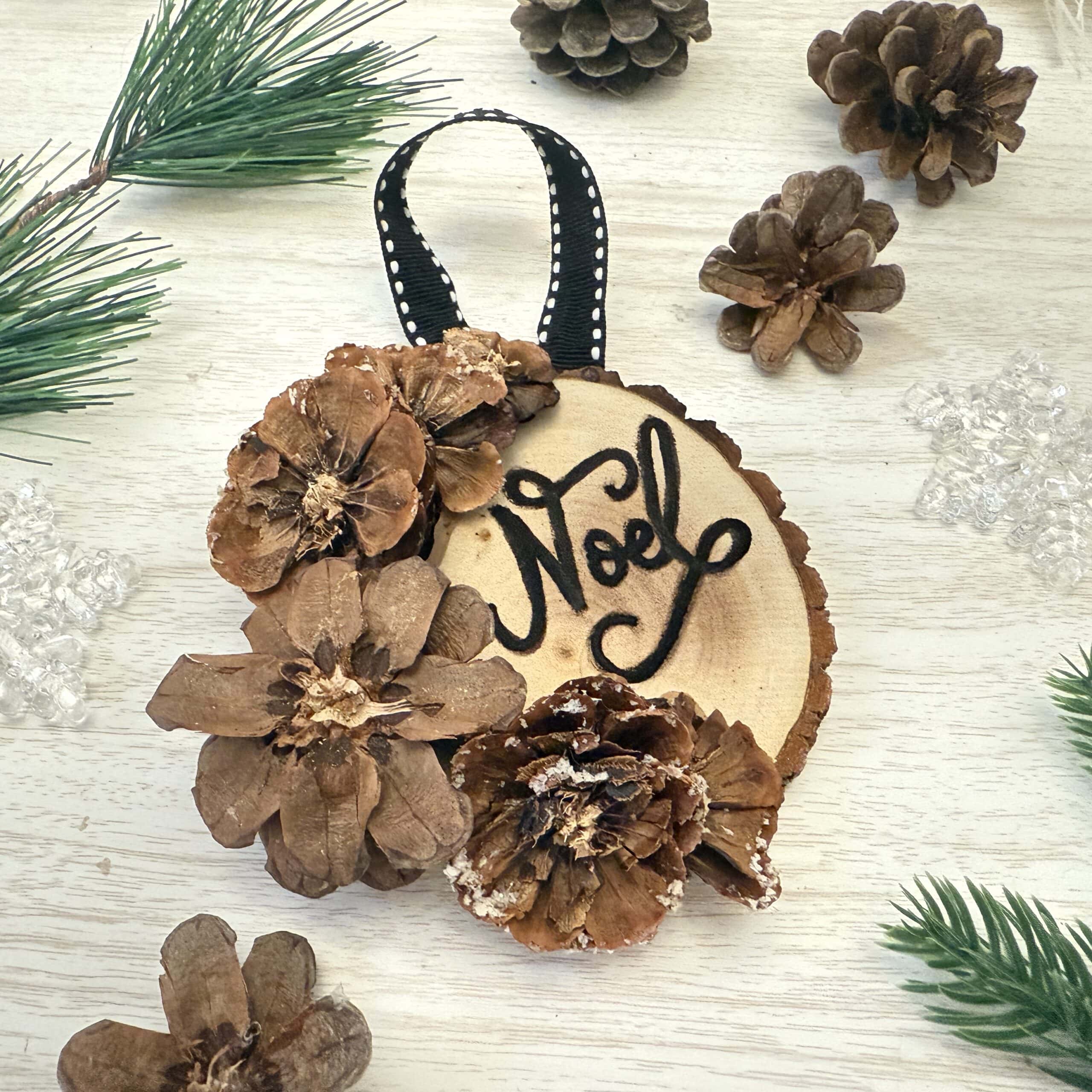 Rustic wood slice ornament with the word