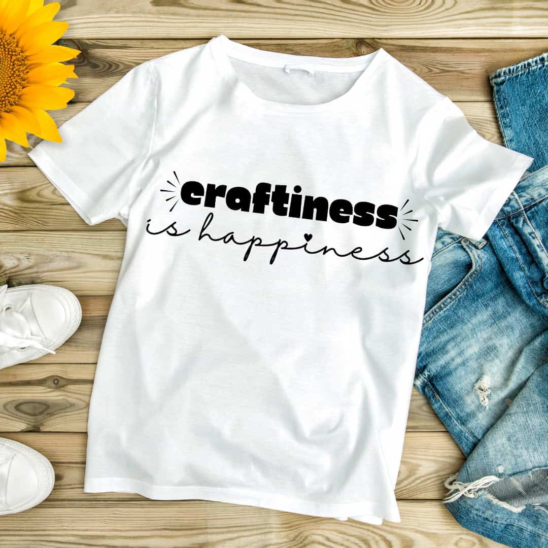 Flat lay of a craft-themed T-shirt reading 