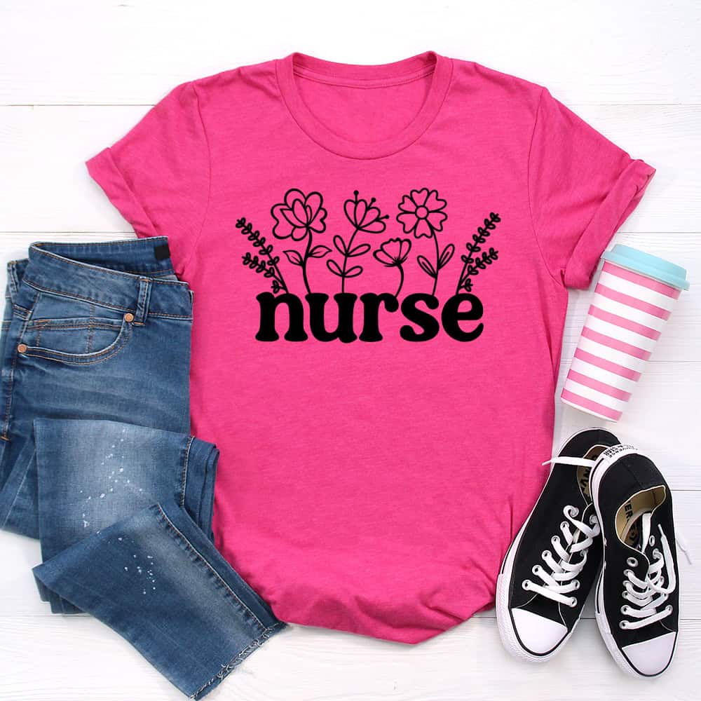 Pink T-shirt with black floral 