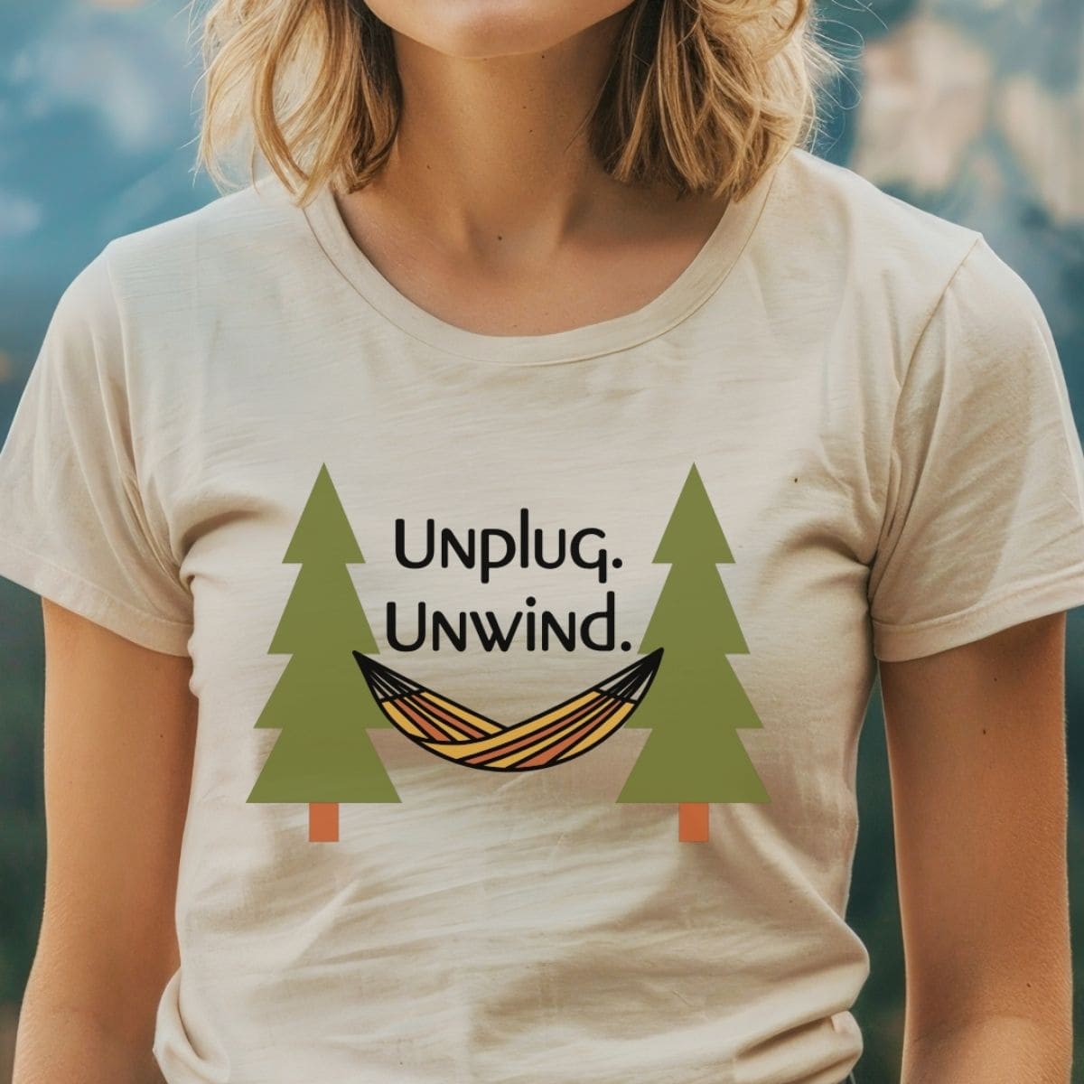 Cream-colored T-shirt featuring the phrase