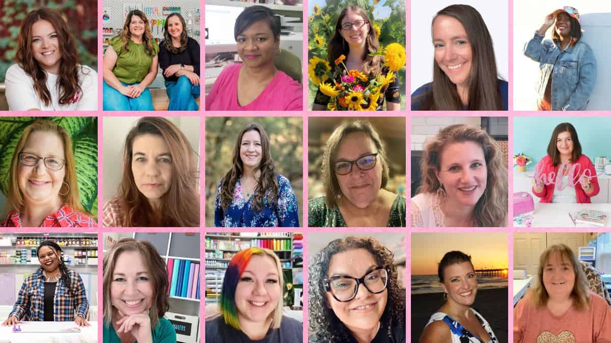 Collage featuring 18 Cricut and crafting educators, showcasing the speakers participating in the Design Space to Done Summit.