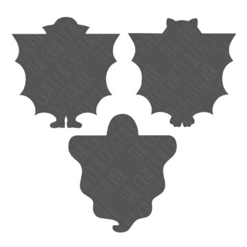 SVG Cut File: Halloween Candy Bar Cover in the shape of Dracula, a ghost, and a bat.