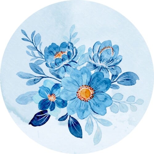 Watercolor Flowers Round