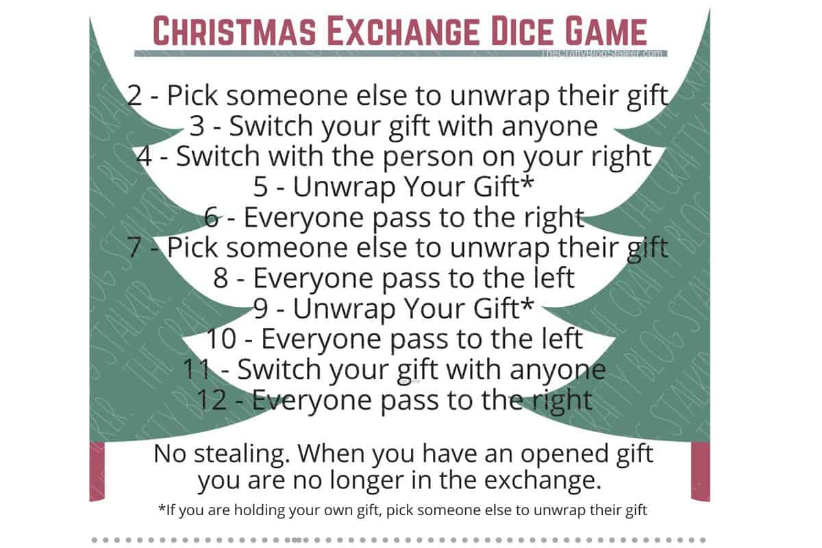 Free Printable Christmas Dice Game for Gift Exchanges