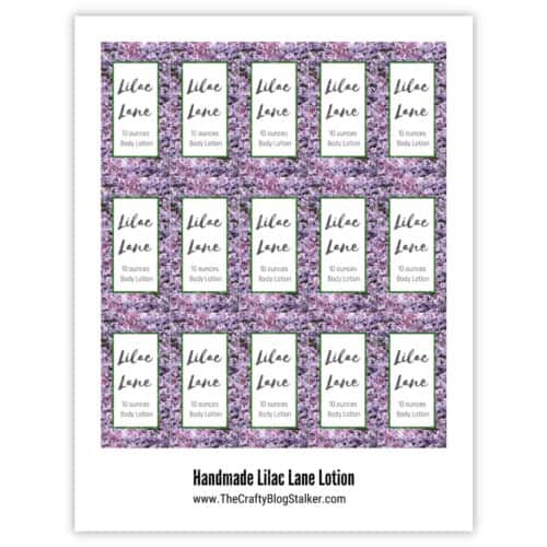 Lilac scented lotion printable labels.