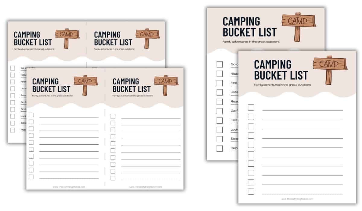 Camping Bucket list printables.