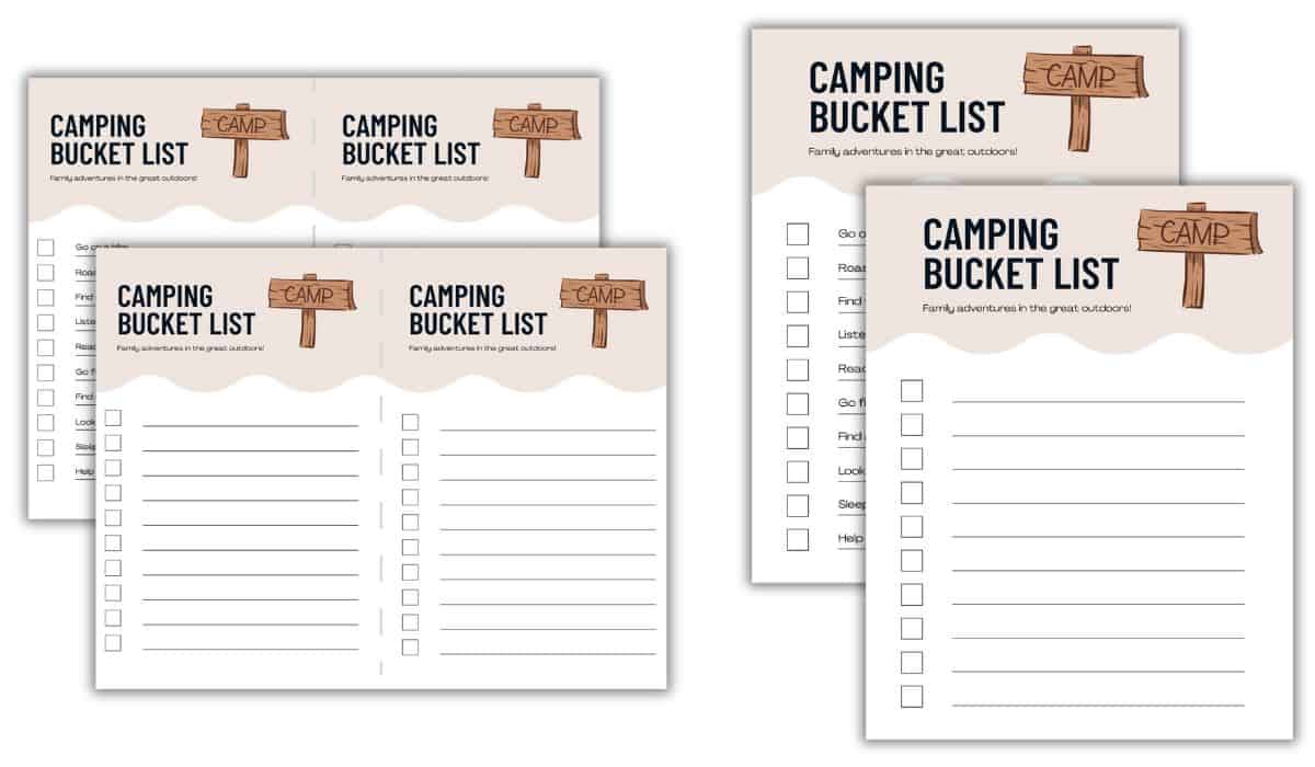 Camping Bucket list printables.