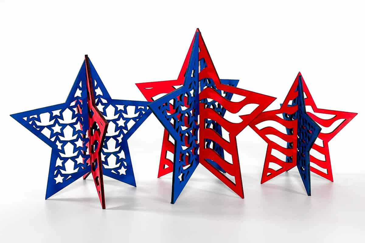 3d patriotic stars painted red and blue.