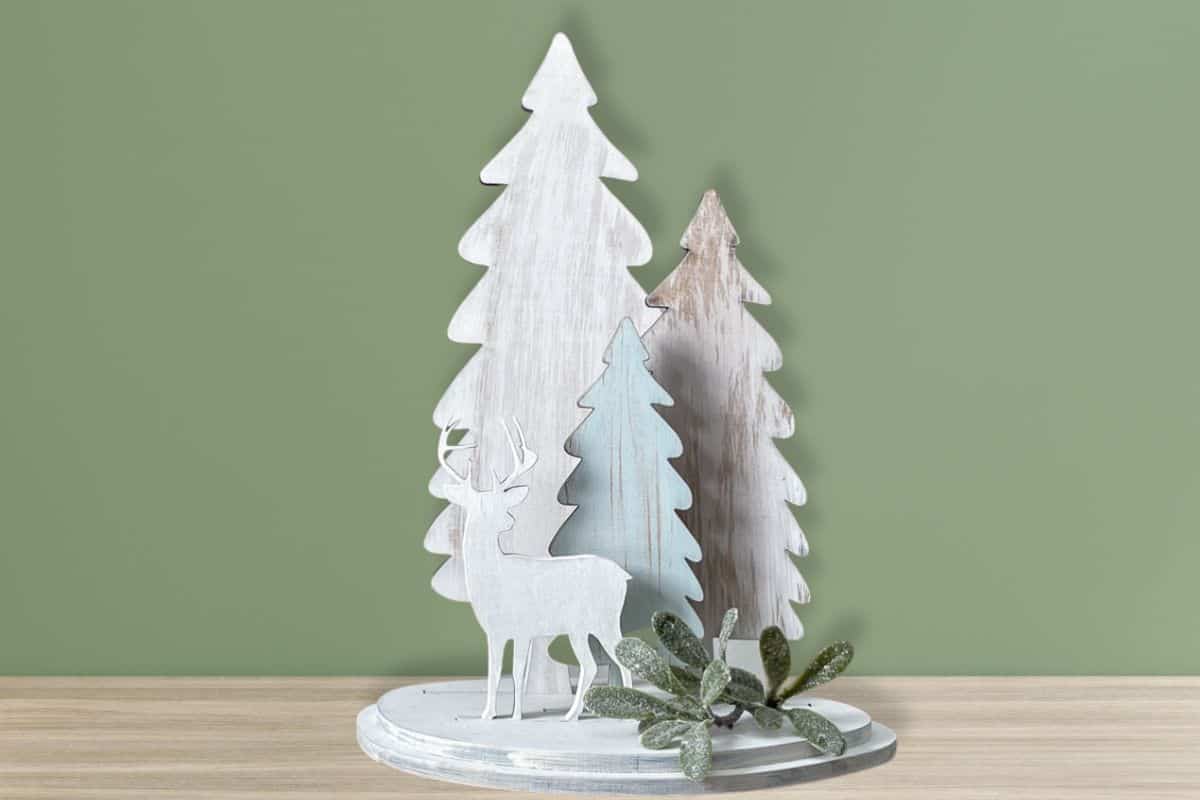 3D Winter Scene cut out of MDF on a laser cutter.