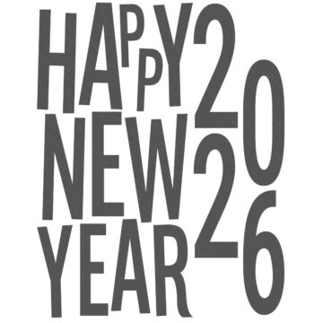 Black text graphic reading “Happy New Year 2026” in bold, stacked letters on a white background, designed for use as an SVG cut file.