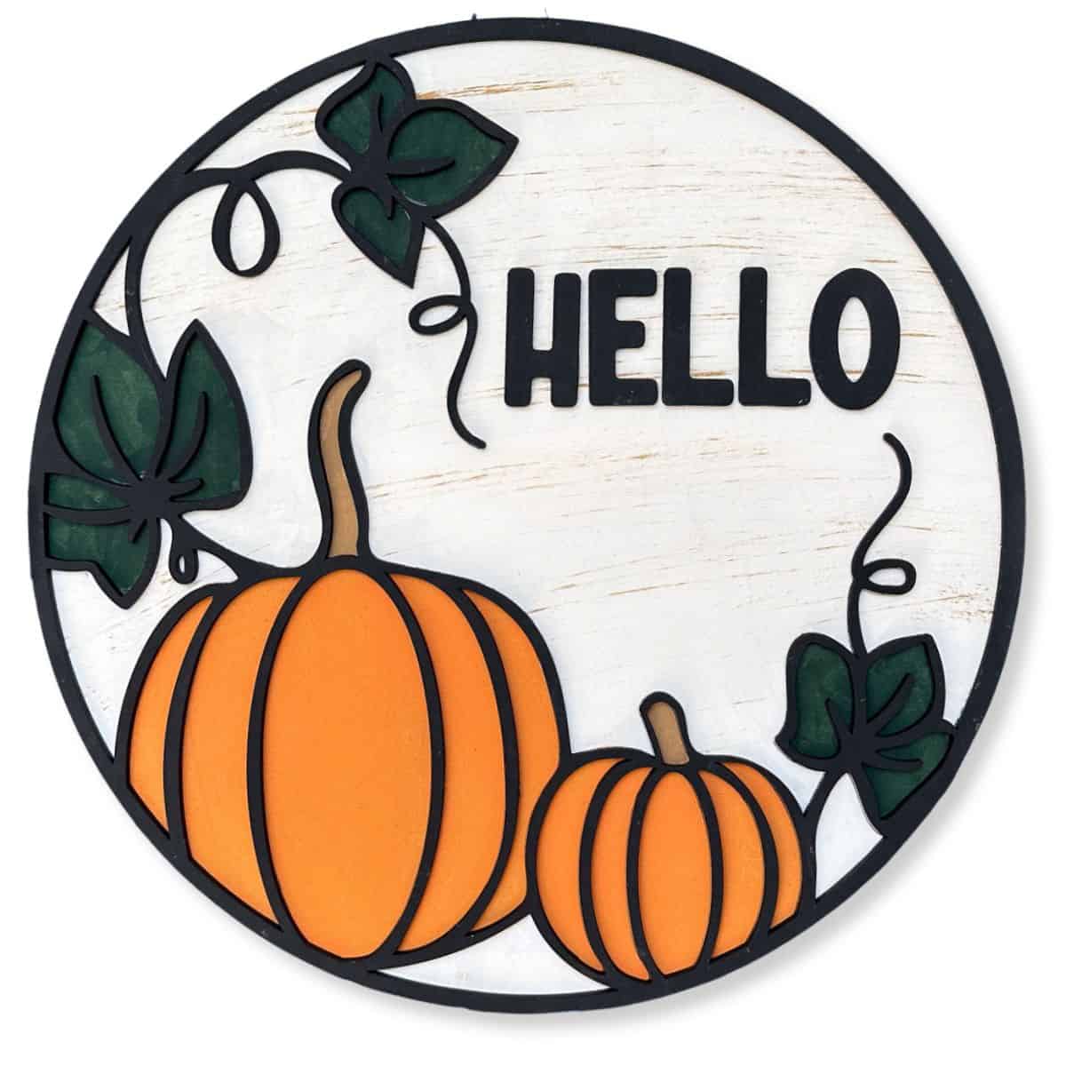 Laser SVG File: Hello Pumpkin Door Hanger.