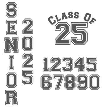 SVG Cut File Bundle: Class of 2025, Senior, and numbers 0-9.