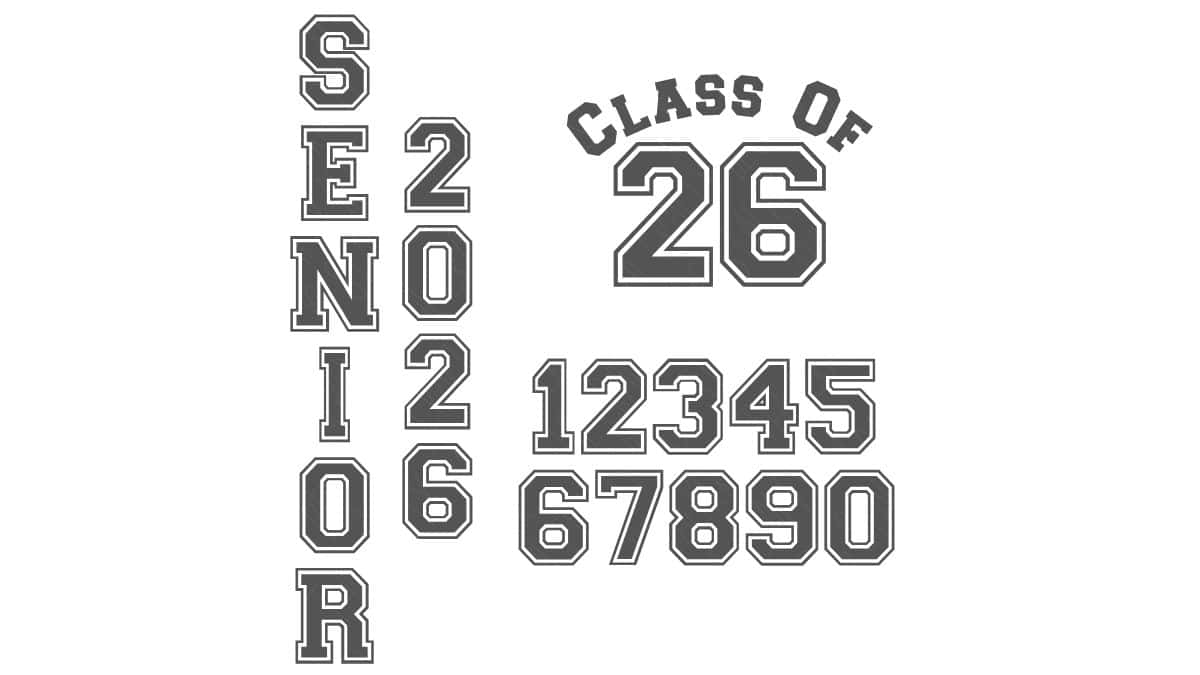 Black and white varsity-style text design with 