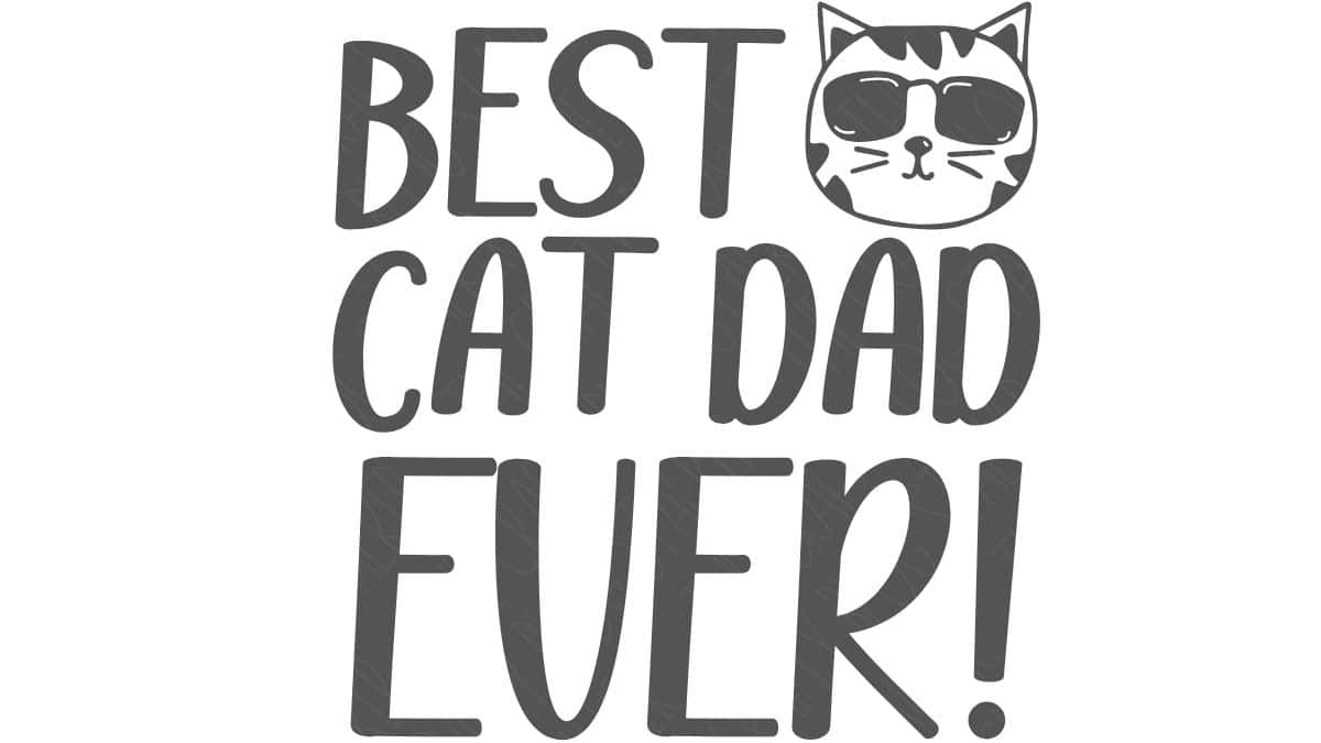 Text graphic reading Best Cat Dad Ever with a cat face wearing sunglasses above the words.