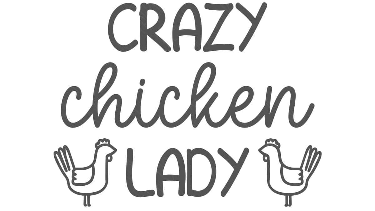 Text graphic reading Crazy Chicken Lady with two small chicken illustrations on either side.