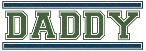 Daddy SVG text design in bold varsity-style letters with decorative stripes, shown as a simple cut file graphic on a light background