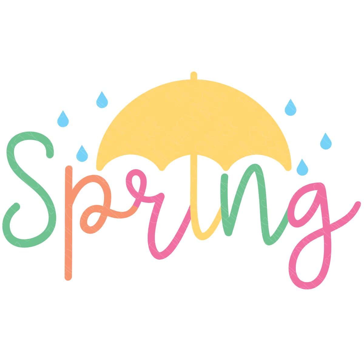 Layered SVG Cut File: Spring with an umbrella and raindrops.