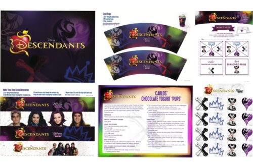 Collage with Disney's Descendants Party Printables.