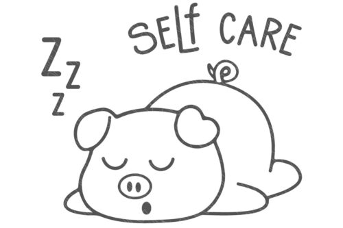 SVG Cut File: Self Care with a sleeping pig.
