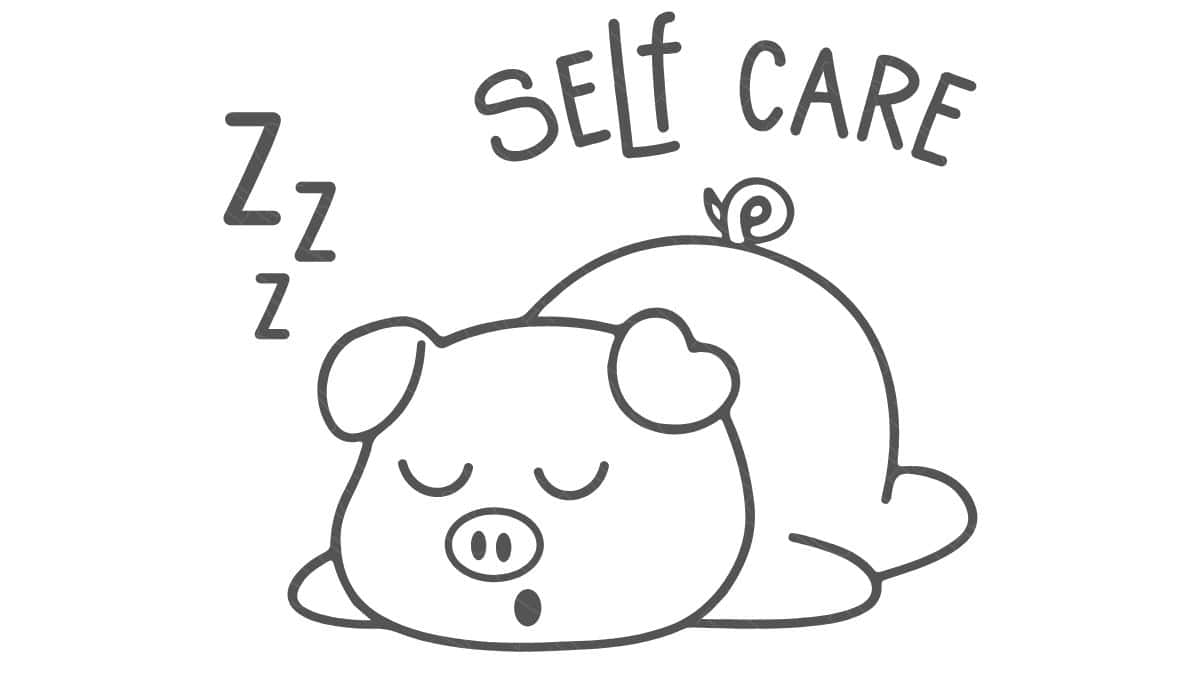 Line art of a sleeping pig with 