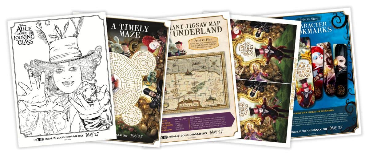 Alice through the looking glass free printable activity sheets.