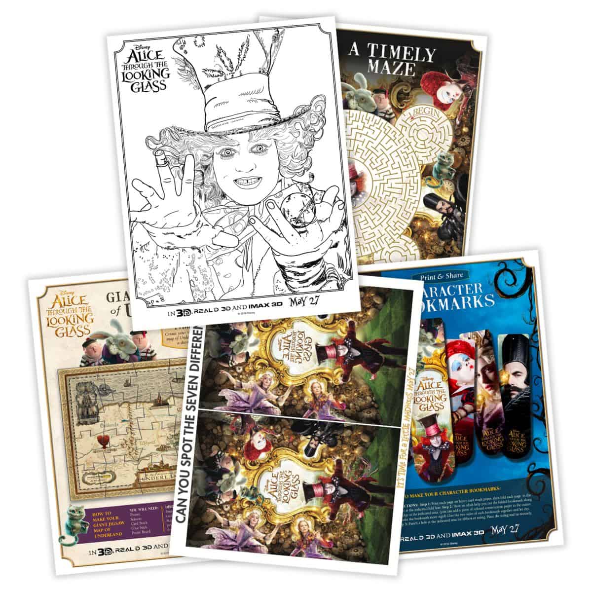 Five free printable activity sheets for Alice through the looking glass.